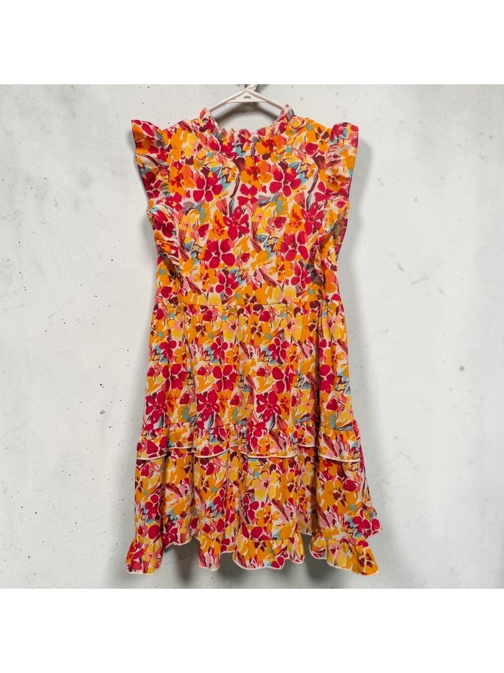 Jodifl Floral Ruffle Mini Dress Small Orange Boho Tropical Feminine NWT